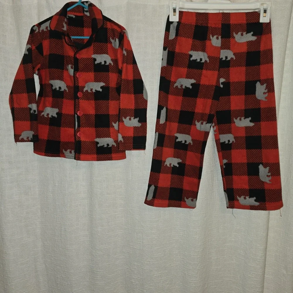 Boys Pajama Lot 2 Sets Minecraft and Bear Buffalo Plaid Fleece XS 4/5